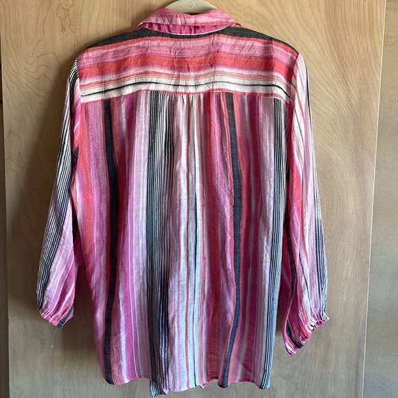 HOPE and HARLOW Blouse Pink White Stripe Button Front Sz: L - Picture 3 of 13
